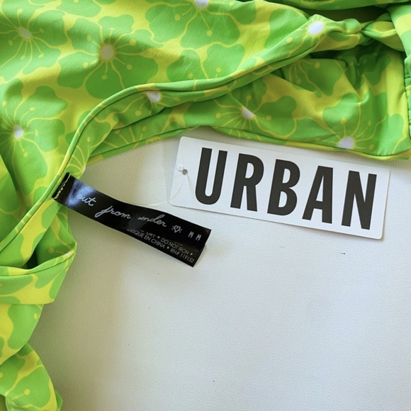 Urban Outfitters Selena Scarf One Piece Swimsuit Lime Green Floral Print Medium - Picture 4 of 4